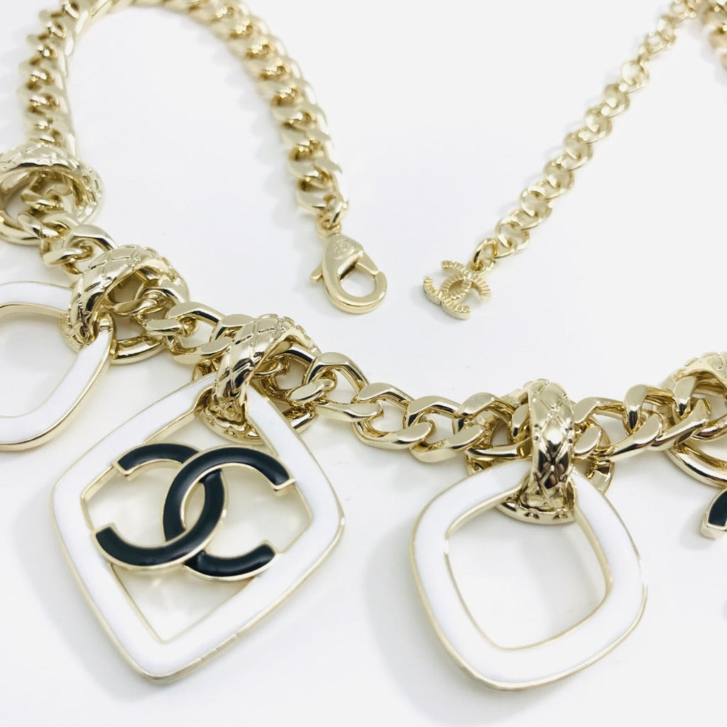 MULTI CHARM ROSE GOLD  BLACK ENAMEL NECKLACE