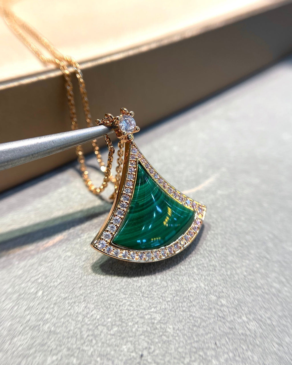 DREAM MALACHITE DIAMOND PAVED ROSE GOLD NECKLACE
