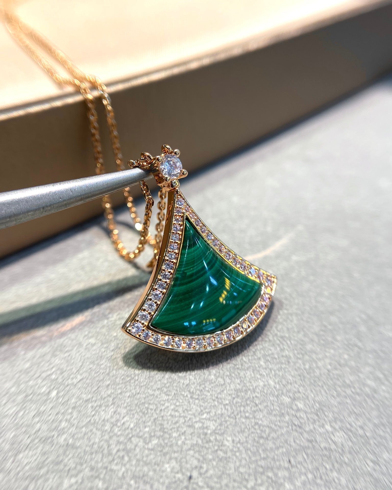 DREAM MALACHITE DIAMOND PAVED ROSE GOLD NECKLACE