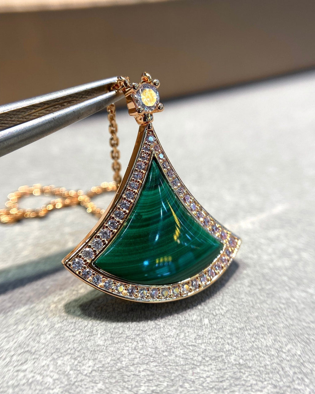 DREAM MALACHITE DIAMOND PAVED ROSE GOLD NECKLACE
