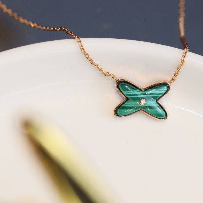JEUX MALACHITE 1 DIAMOND ROSE GOLD NECKLACE