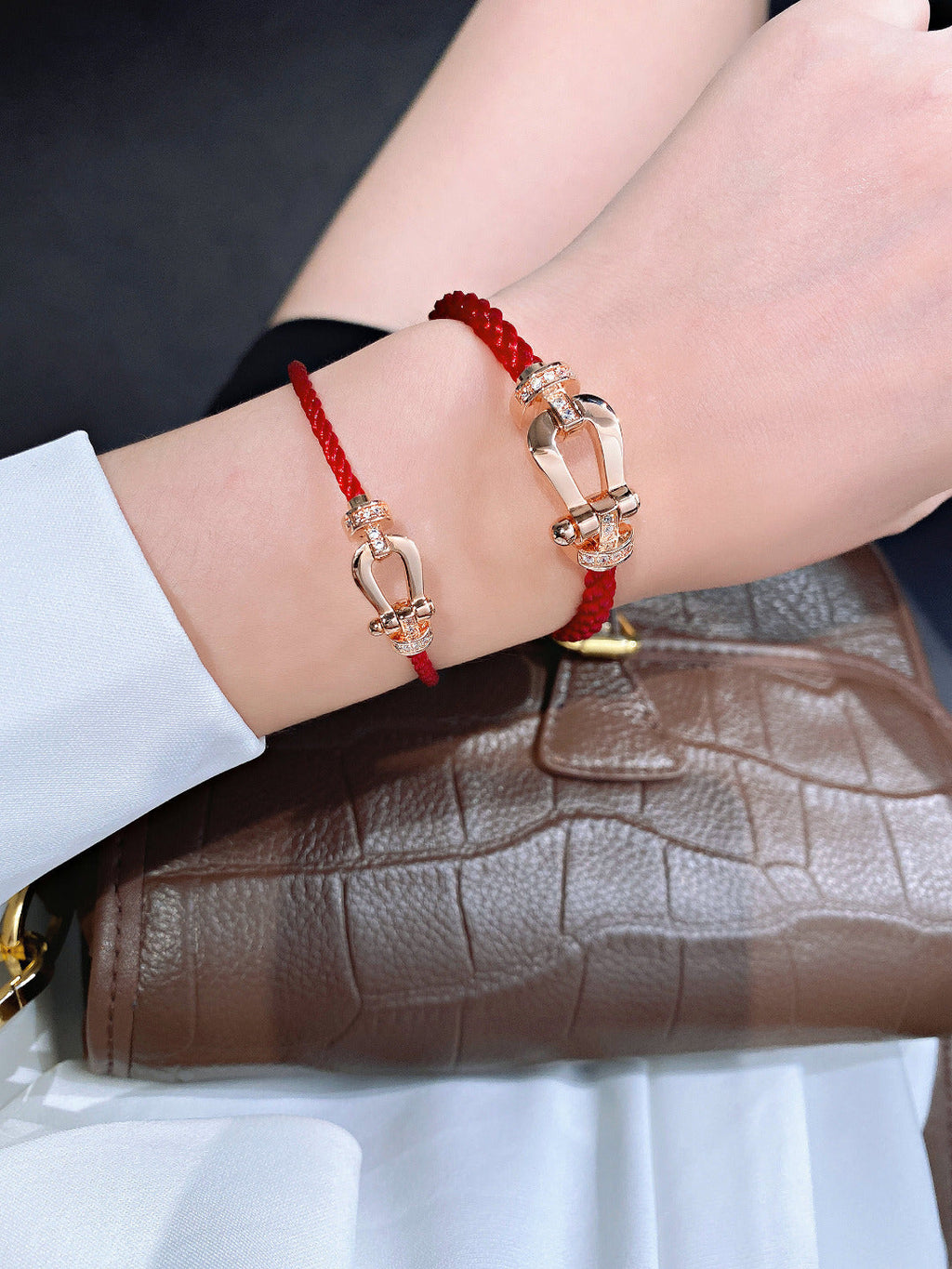 FORCE 10 HALF DIAMOND ROSE GOLD RED CORDERI LARGE AND MEDIUM MODEL