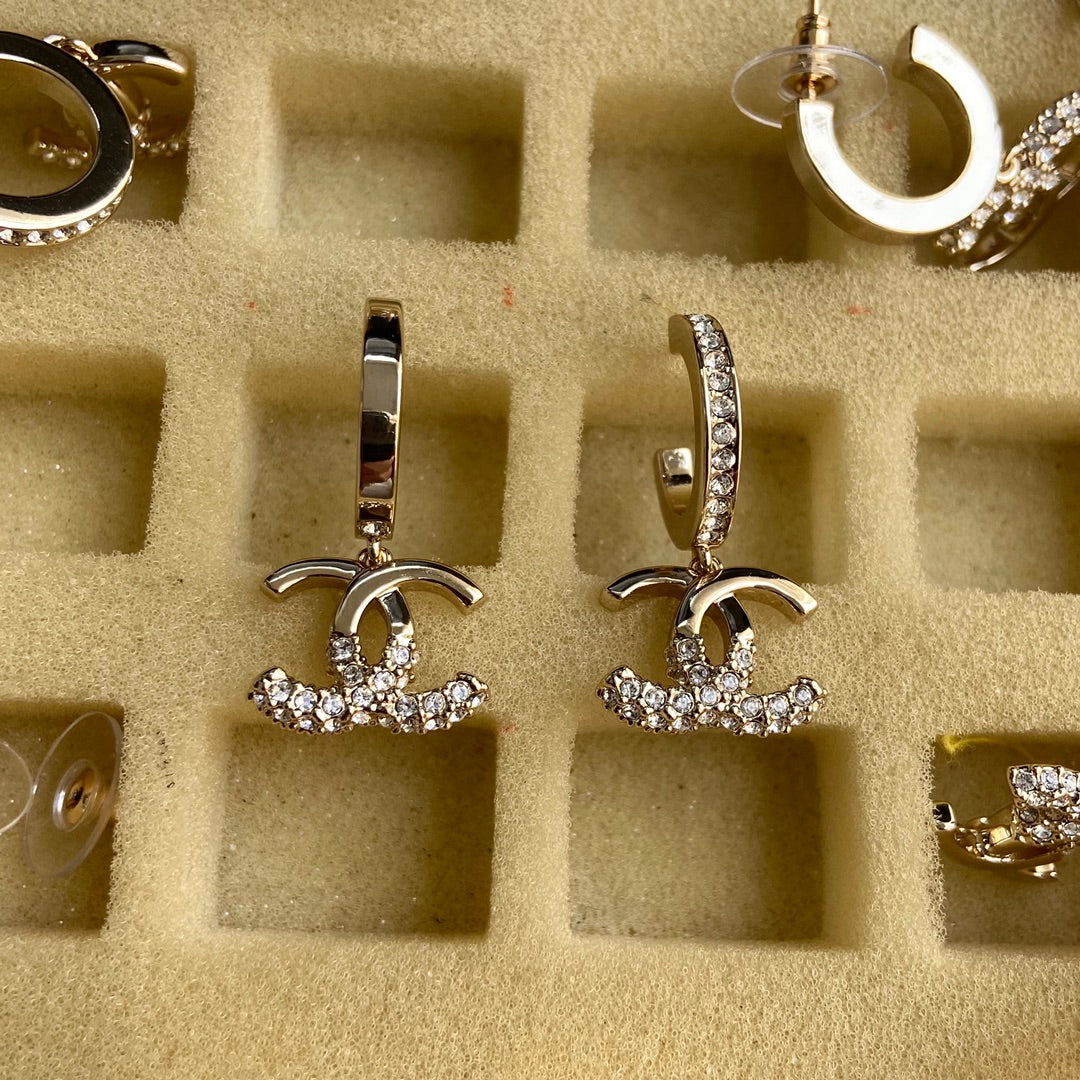 CC HALF DIAMOND ROSE GOLD DROP EARRINGS