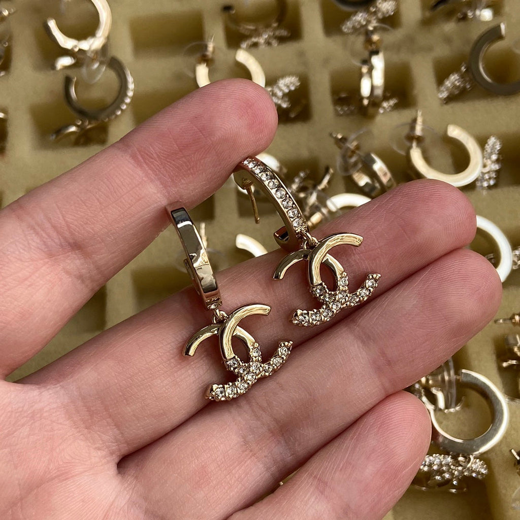 CC HALF DIAMOND ROSE GOLD DROP EARRINGS