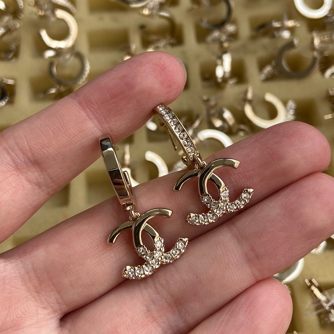 CC HALF DIAMOND ROSE GOLD DROP EARRINGS