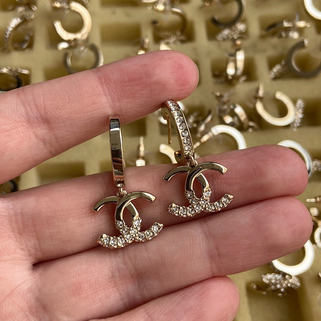 CC HALF DIAMOND ROSE GOLD DROP EARRINGS
