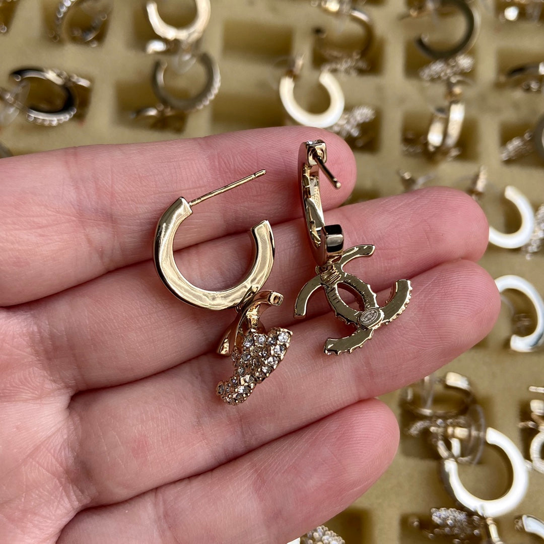 CC HALF DIAMOND ROSE GOLD DROP EARRINGS
