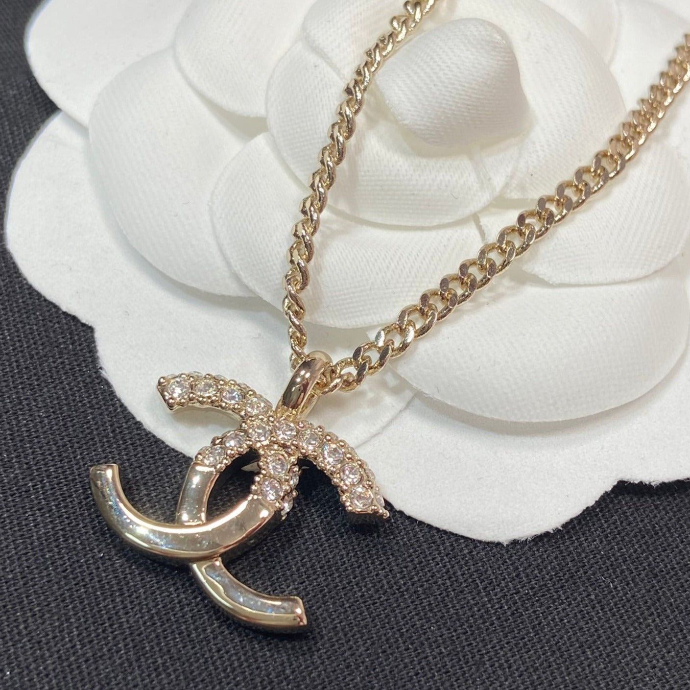 CC PEDANT HALF DIAMOND ROSE GOLD NECKLACE