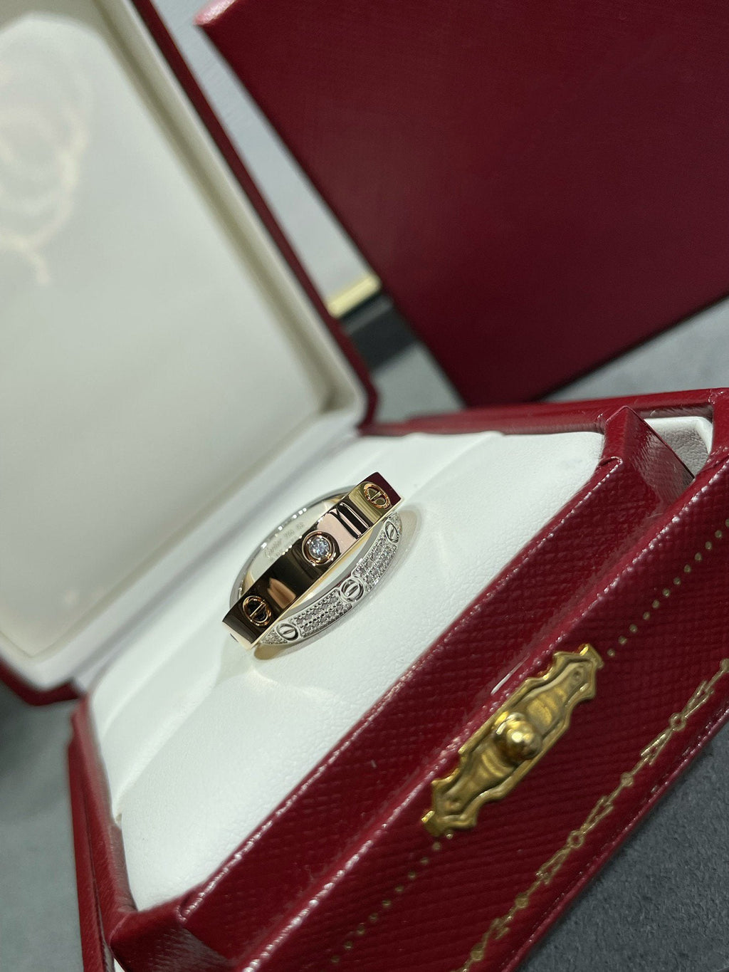 LOVE ROSE GOLD SILVER DIAMOND DOUBLE RING