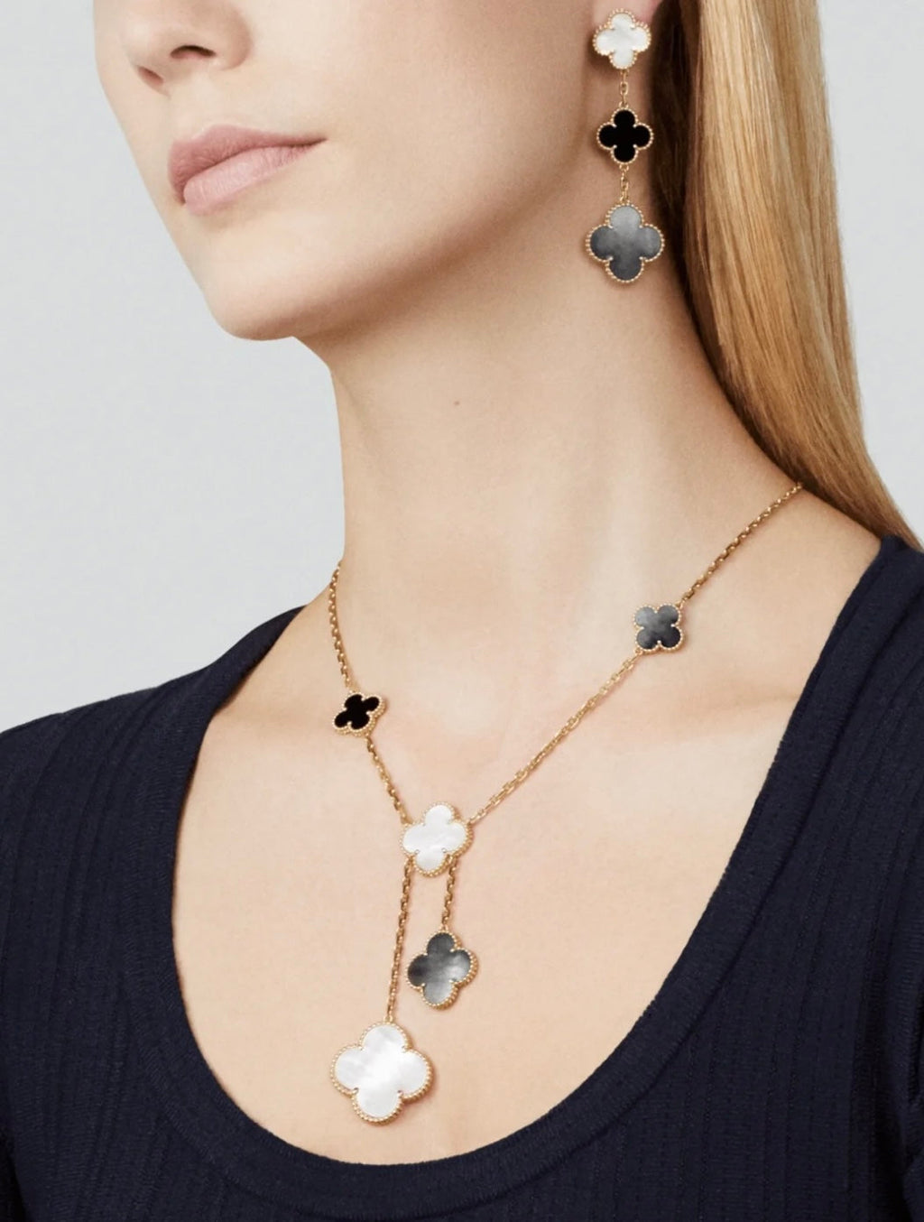 Boucles d'oreilles Clover 3 motifs en nacre onyx foncé or rose