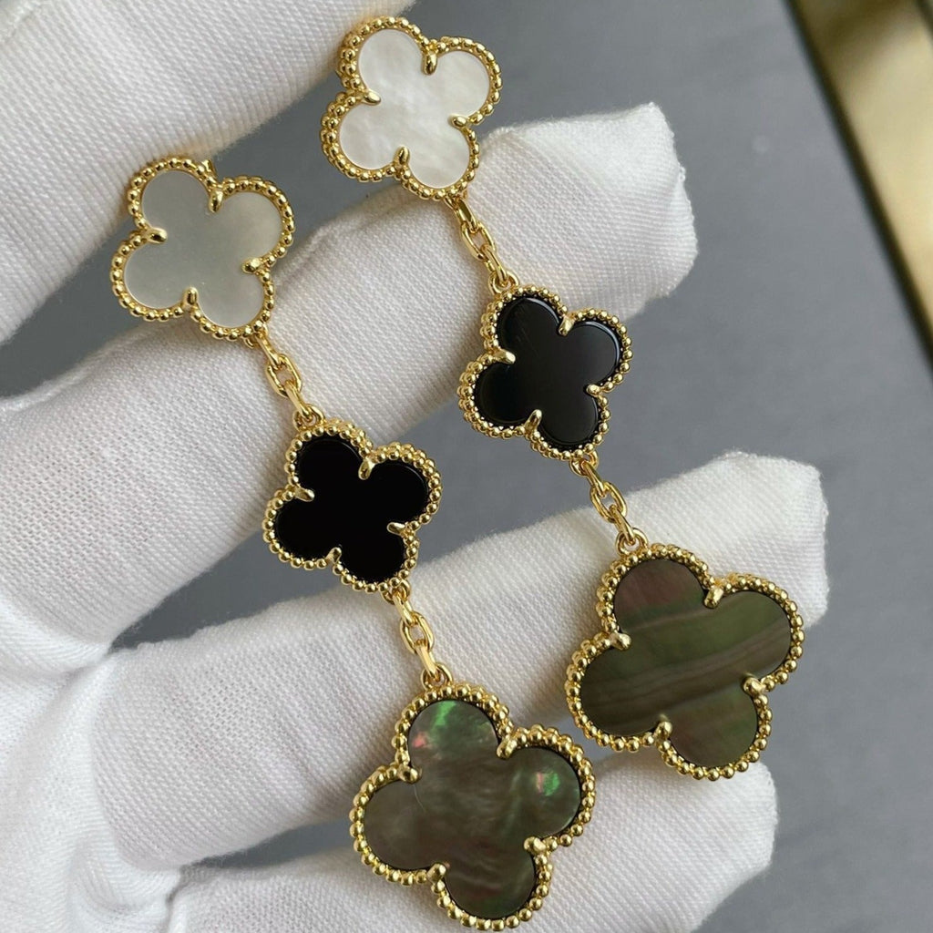 Boucles d'oreilles Clover 3 motifs en nacre onyx foncé or rose