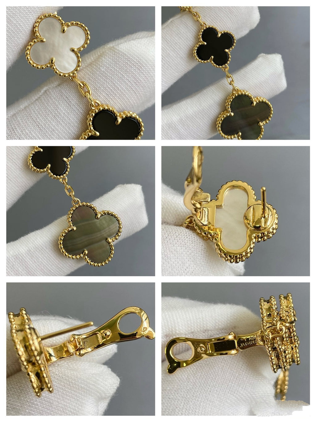Boucles d'oreilles Clover 3 motifs en nacre onyx foncé or rose