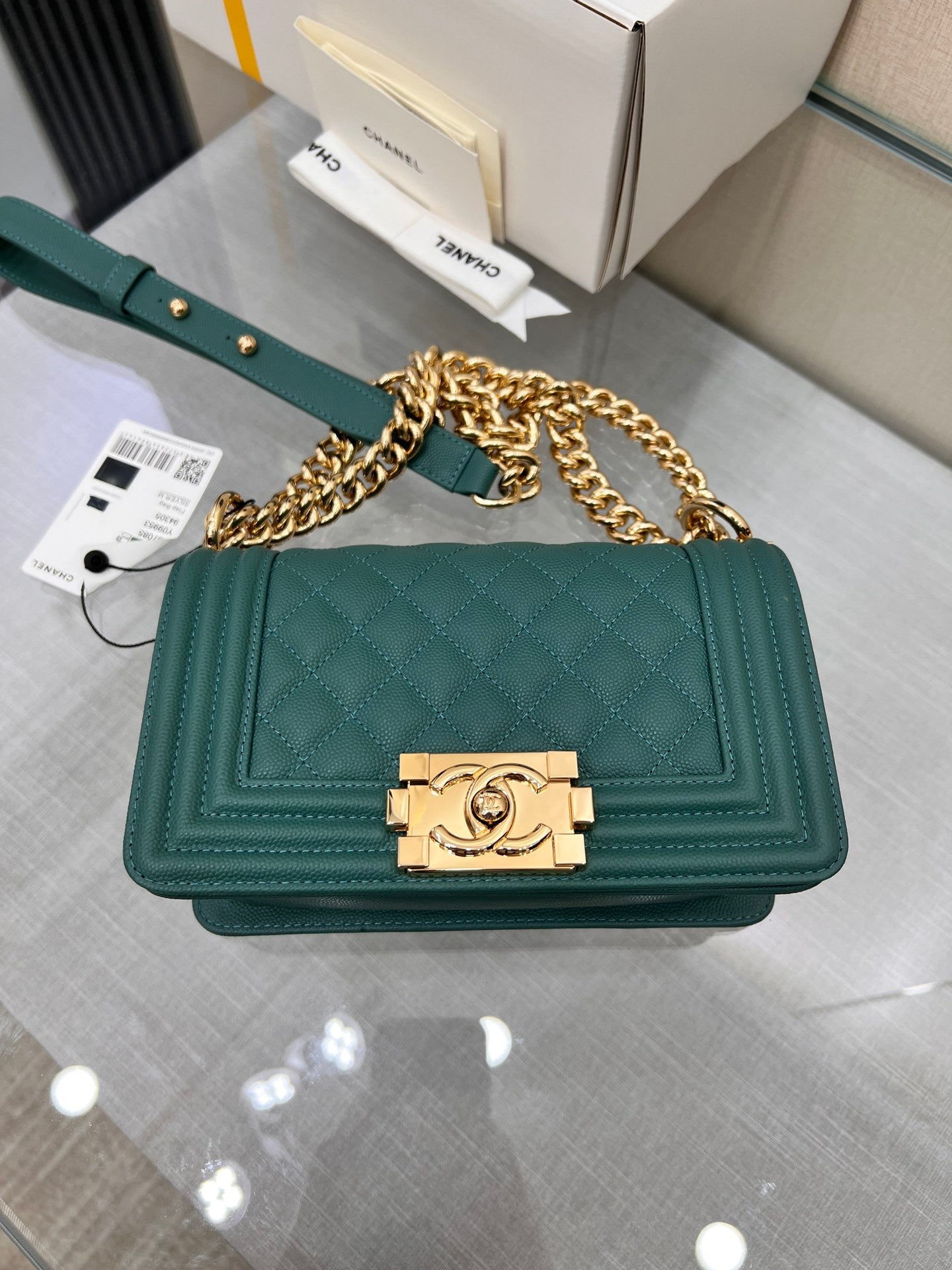 SAC GARÇON PETIT 20 EVER GREEN CAVIAR QUINCAILLERIE OR