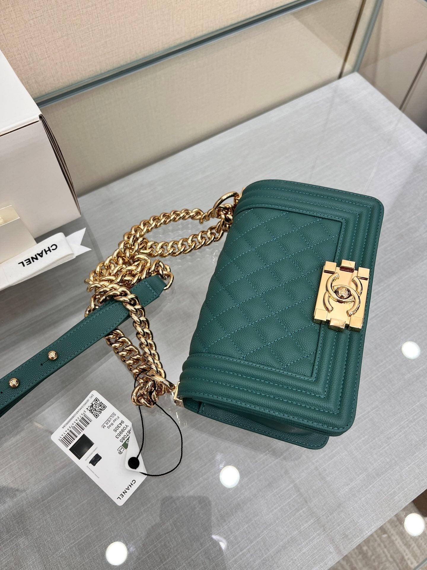 SAC GARÇON PETIT 20 EVER GREEN CAVIAR QUINCAILLERIE OR