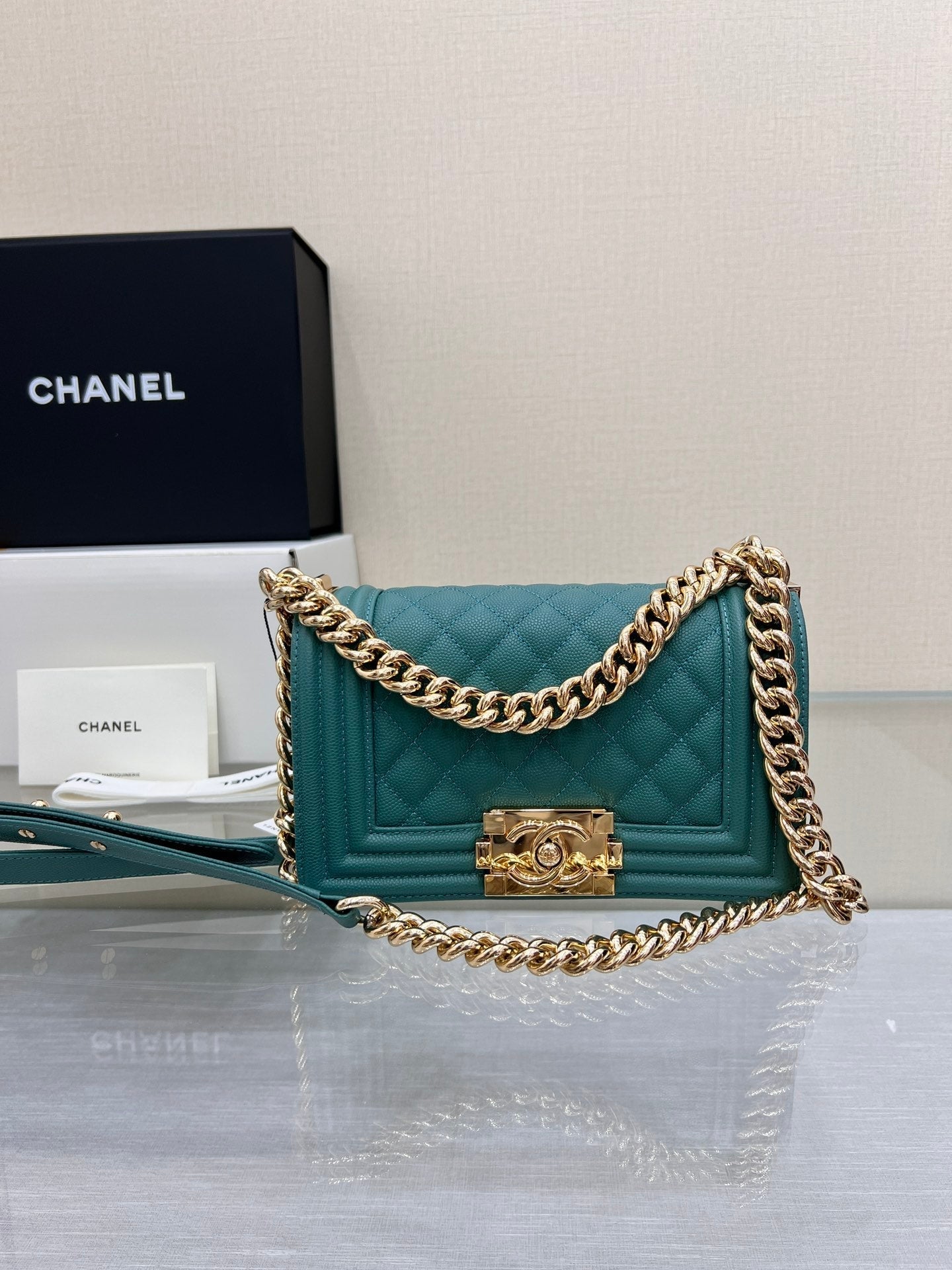 SAC GARÇON PETIT 20 EVER GREEN CAVIAR QUINCAILLERIE OR