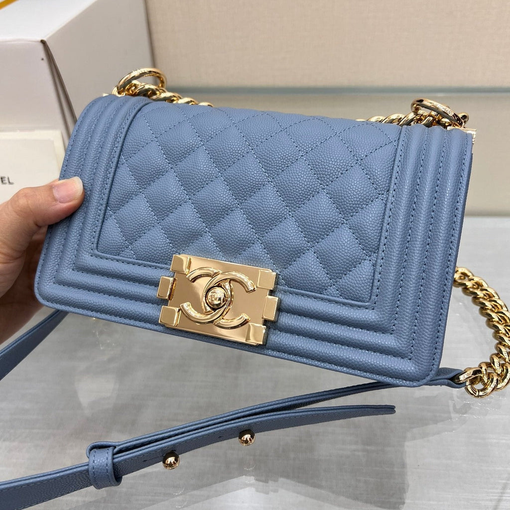 SAC GARÇON PETIT 20 BLEU CLAIR CAVIAR QUINCAILLERIE OR