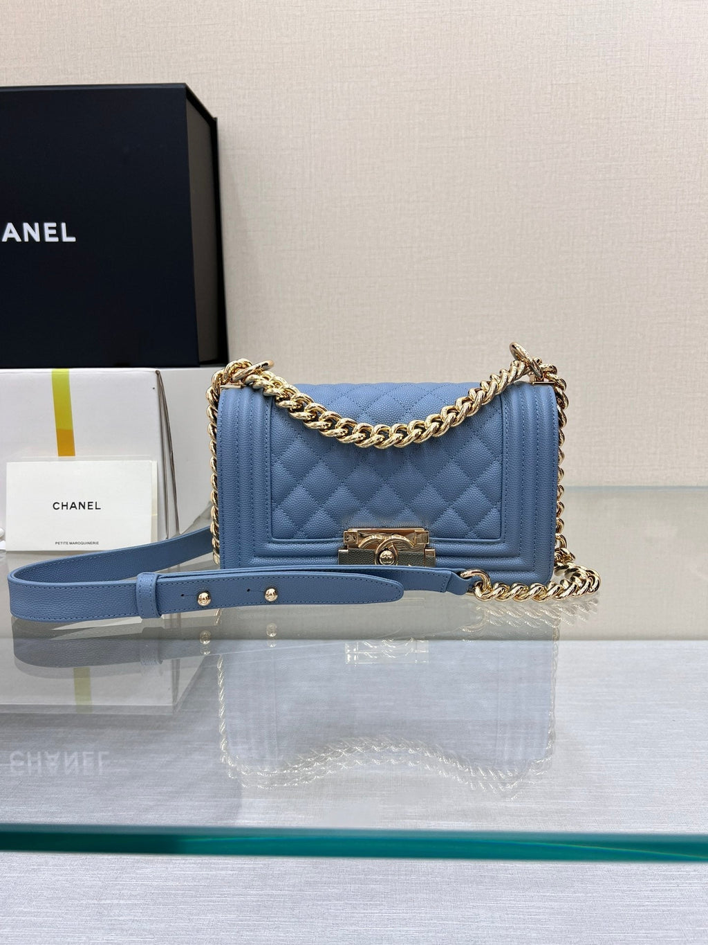 SAC GARÇON PETIT 20 BLEU CLAIR CAVIAR QUINCAILLERIE OR