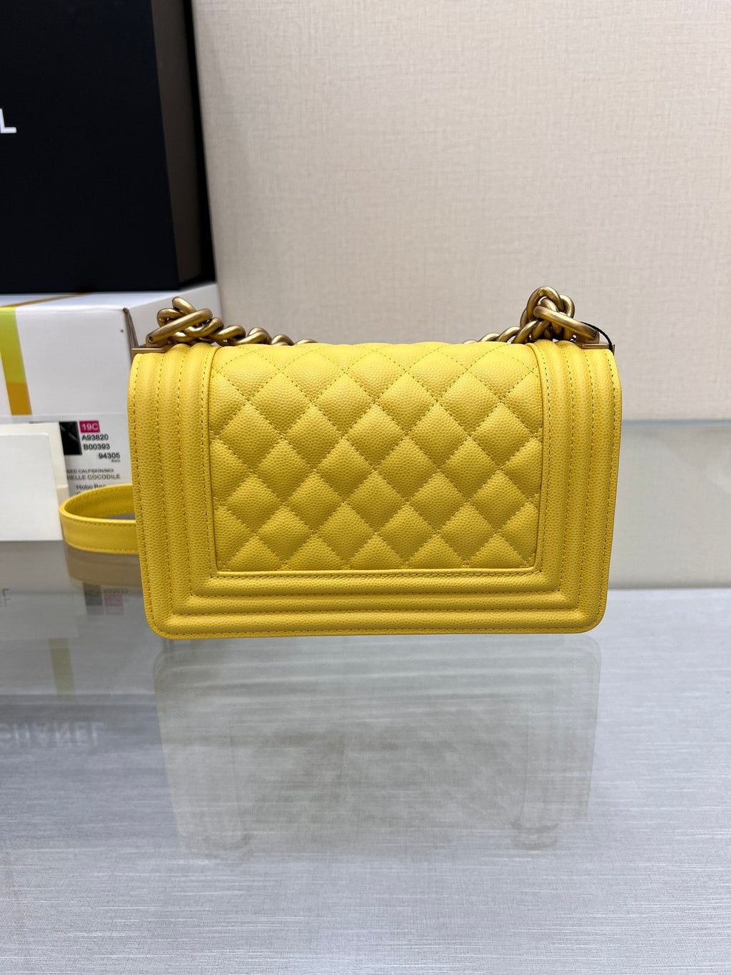 SAC GARÇON PETIT 20 CAVIAR JAUNE QUINCAILLERIE OR