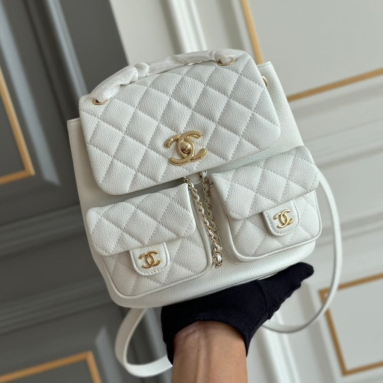 PETIT SAC À DOS 20,5 EN CUIR DE VEAU GRAINÉ BLANC