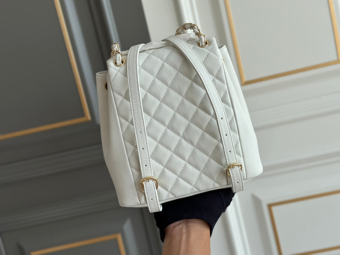 PETIT SAC À DOS 20,5 EN CUIR DE VEAU GRAINÉ BLANC