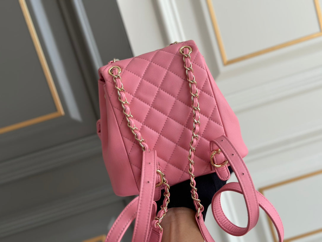 PETIT SAC À DOS 20,5 EN CUIR D'AGNEAU ROSE