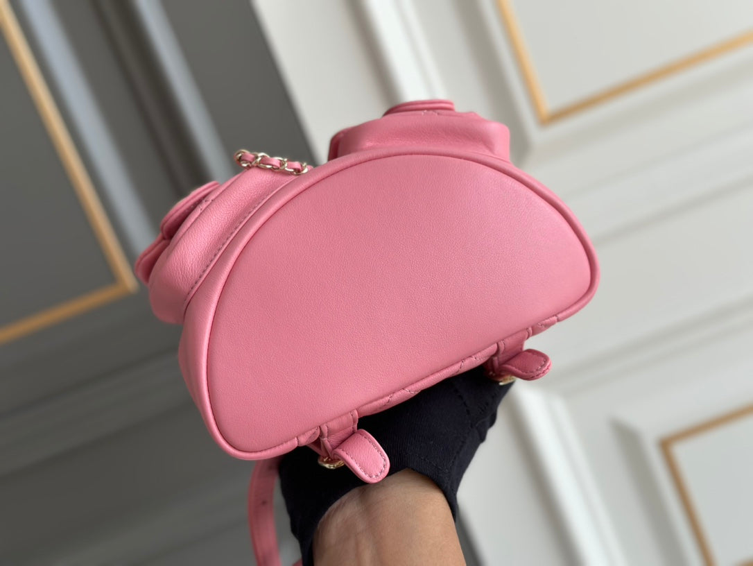 PETIT SAC À DOS 20,5 EN CUIR D'AGNEAU ROSE