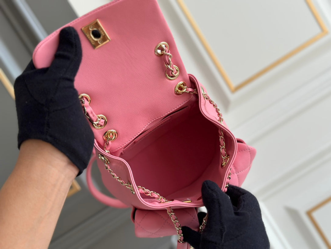 PETIT SAC À DOS 20,5 EN CUIR D'AGNEAU ROSE