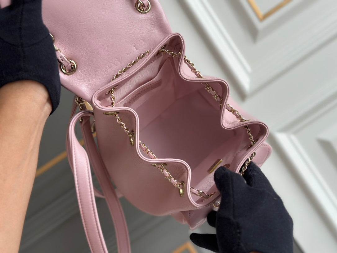 PETIT SAC À DOS 18 PEAU D'AGNEAU ROSE CLAIR