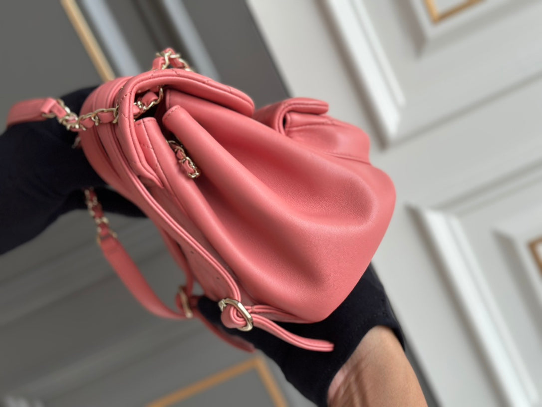 PETIT SAC À DOS 18 PEAU D'AGNEAU ROSE