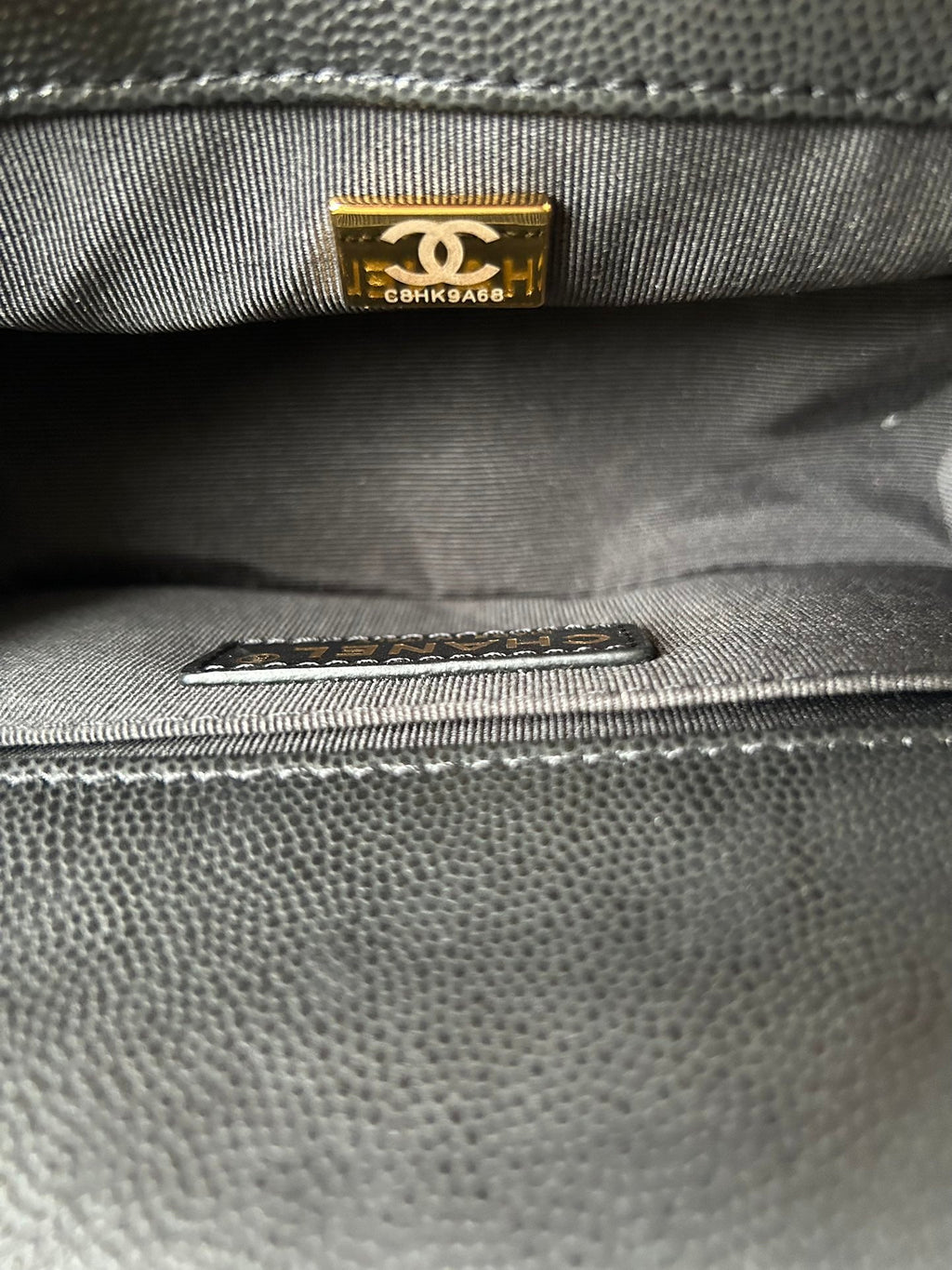 SAC GARÇON PETIT 20 NOIR CHEVRON CAVIAR QUINCAILLERIE OR