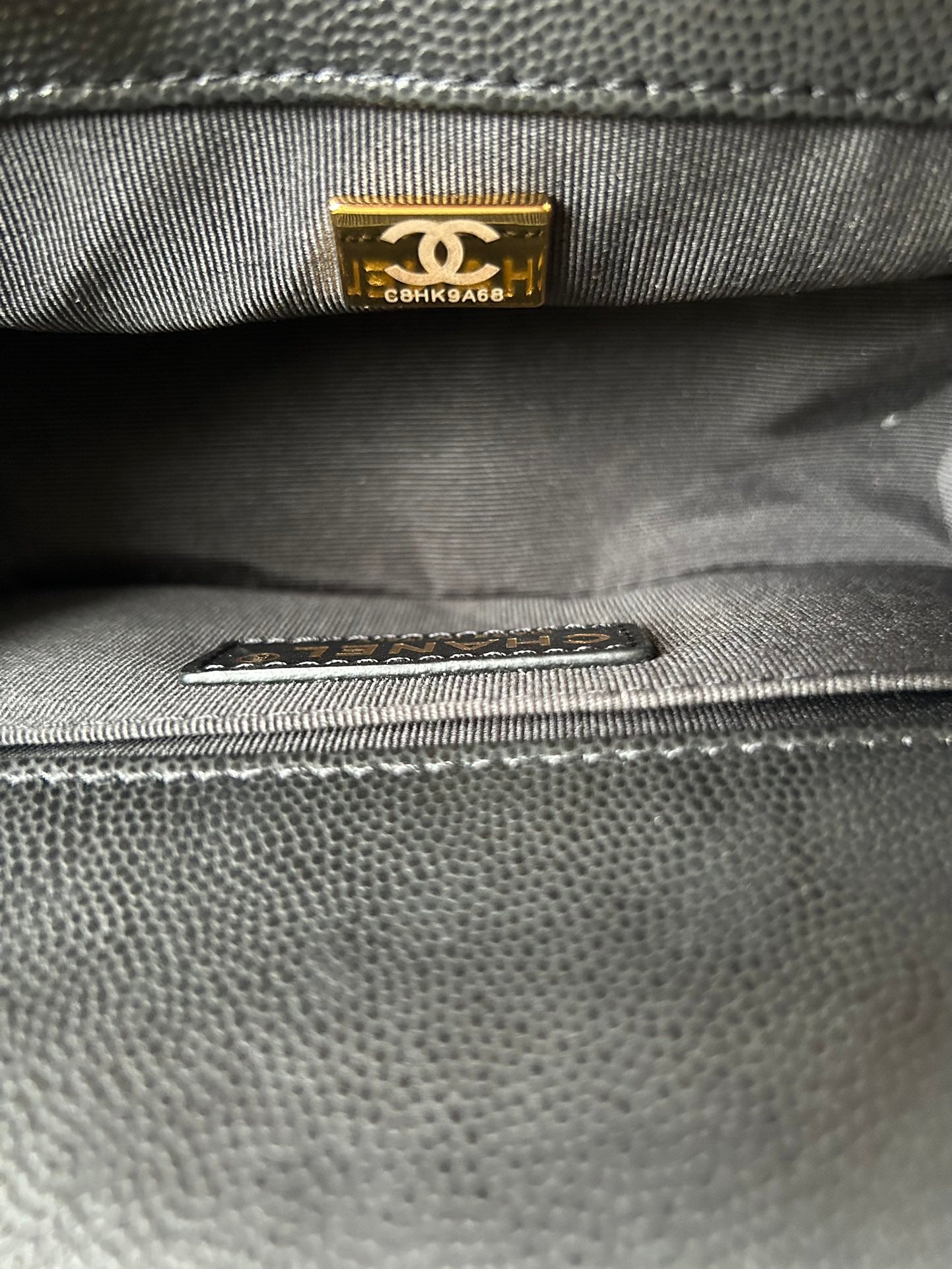 SAC GARÇON PETIT 20 NOIR CHEVRON CAVIAR QUINCAILLERIE OR