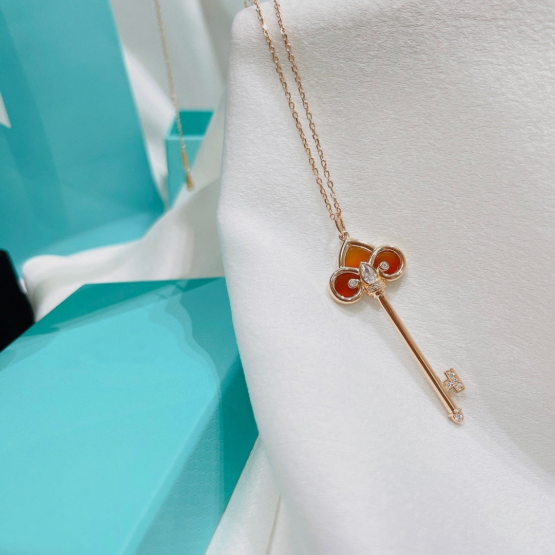 FLEUR DE LIS ROSE GOLD DIAMOND CARNELIAN NECKLACE