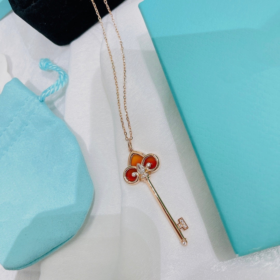 FLEUR DE LIS ROSE GOLD DIAMOND CARNELIAN NECKLACE