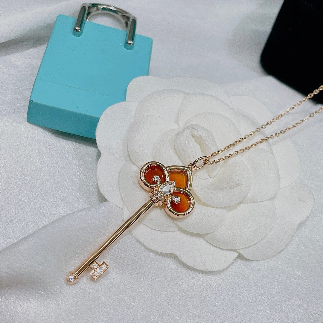 FLEUR DE LIS ROSE GOLD DIAMOND CARNELIAN NECKLACE