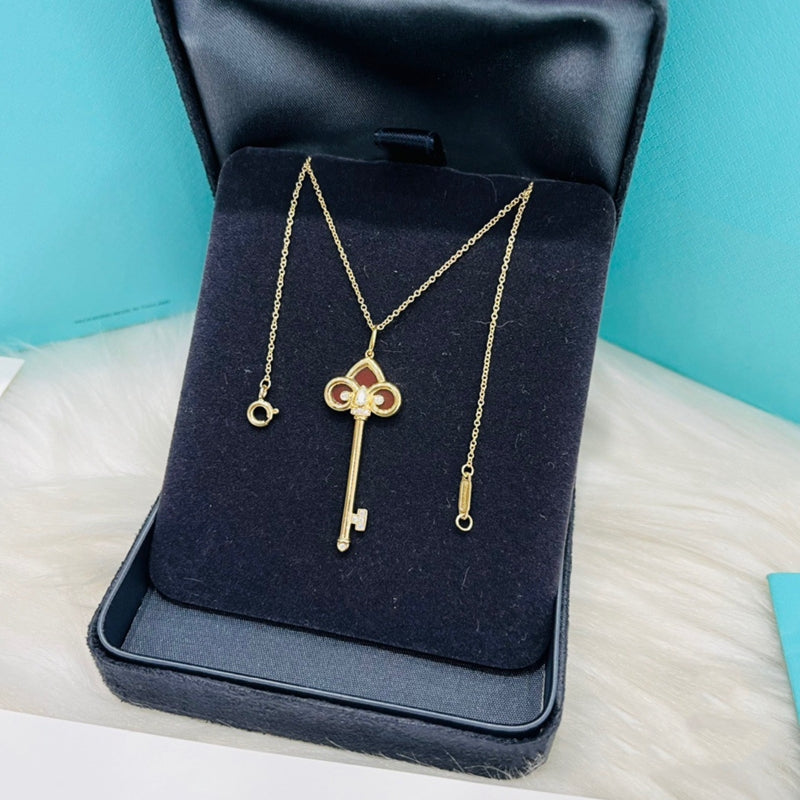 FLEUR DE LIS ROSE GOLD DIAMOND CARNELIAN NECKLACE
