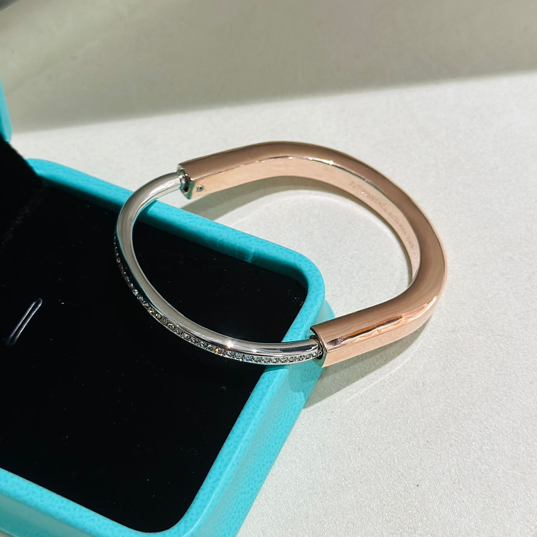 LOCK ROSE GOLD SILVER DIAMOND BRACELET