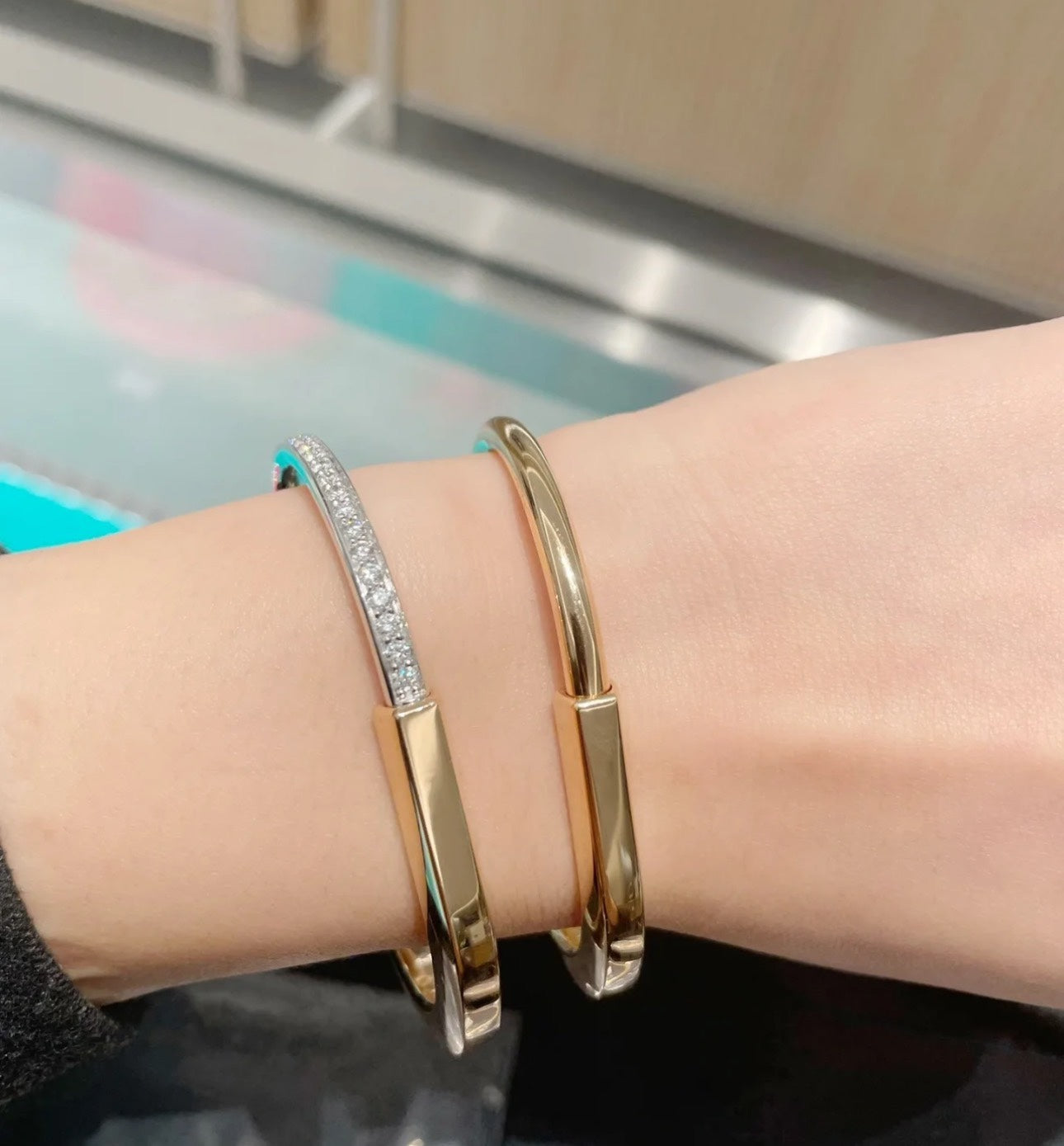 LOCK ROSE GOLD SILVER DIAMOND BRACELET