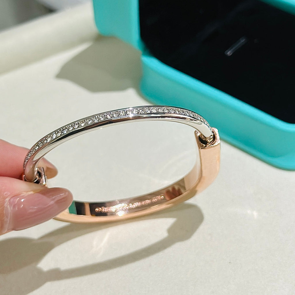 LOCK ROSE GOLD SILVER DIAMOND BRACELET