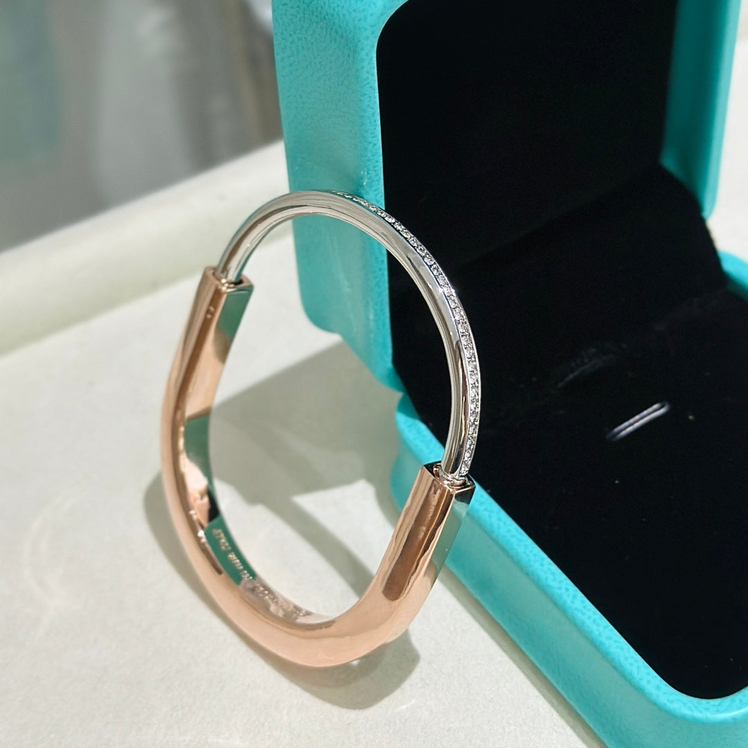 LOCK ROSE GOLD SILVER DIAMOND BRACELET