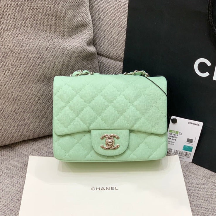 MINI SAC À RABAT CARRÉ 17 CM AQUA CAVIAR QUINCAILLERIE ARGENTÉE
