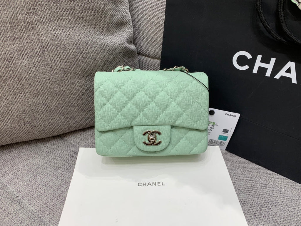 MINI SAC À RABAT CARRÉ 17 CM AQUA CAVIAR QUINCAILLERIE ARGENTÉE