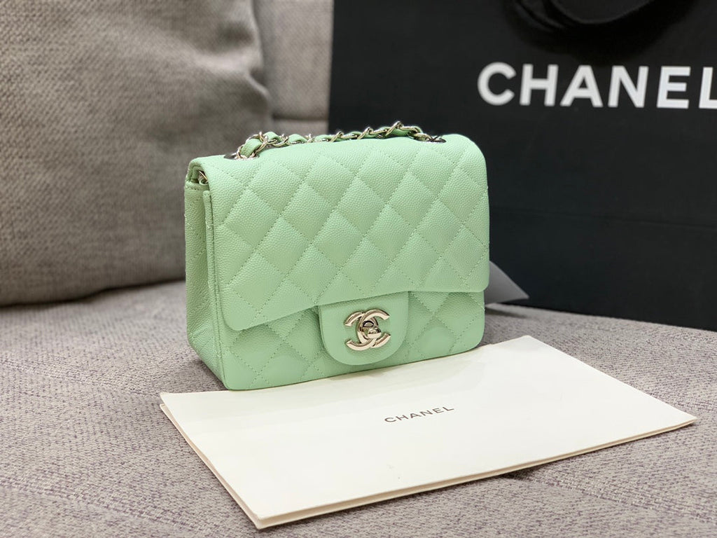 MINI SAC À RABAT CARRÉ 17 CM AQUA CAVIAR QUINCAILLERIE ARGENTÉE