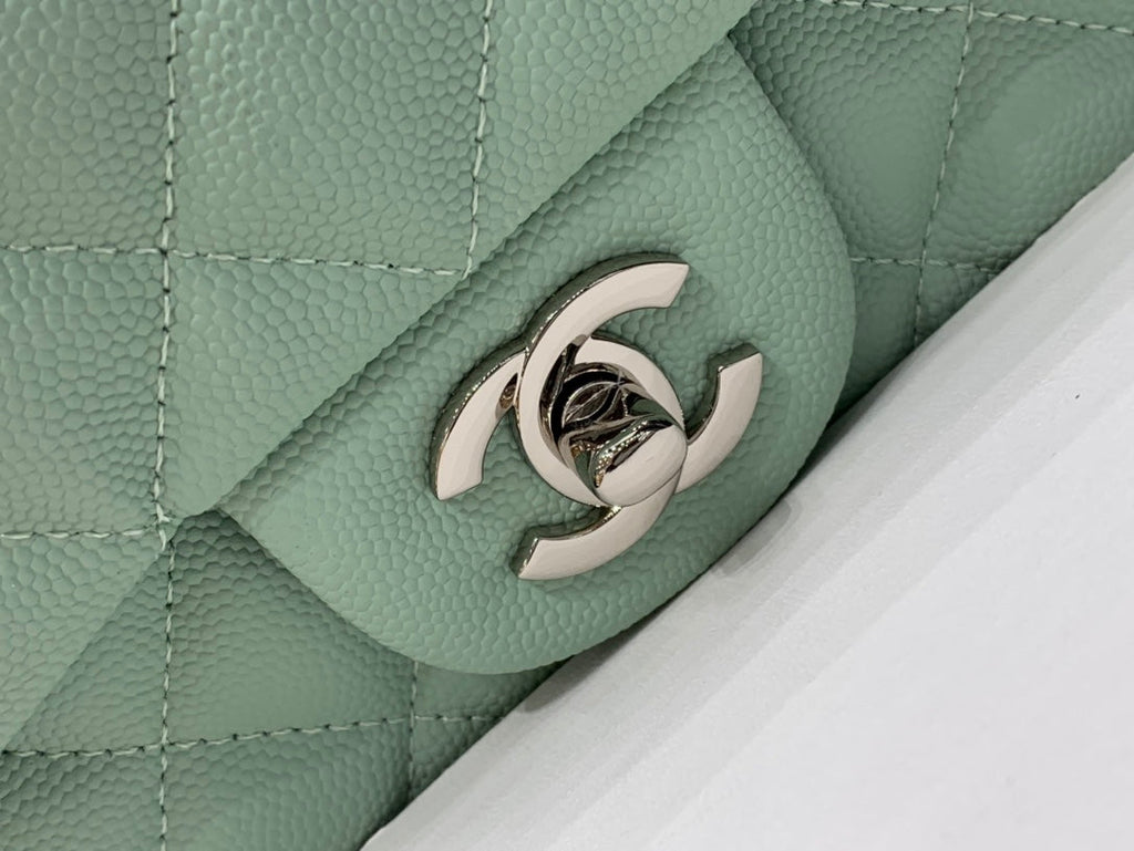 MINI SAC À RABAT CARRÉ 17 CM AQUA CAVIAR QUINCAILLERIE ARGENTÉE