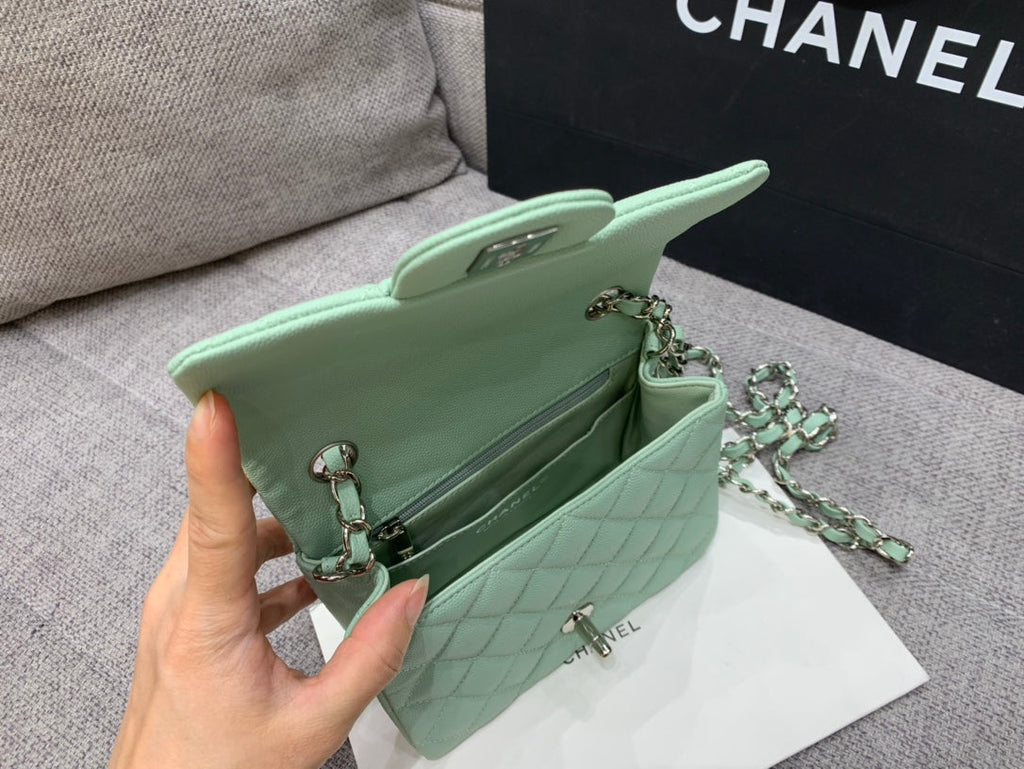 MINI SAC À RABAT CARRÉ 17 CM AQUA CAVIAR QUINCAILLERIE ARGENTÉE