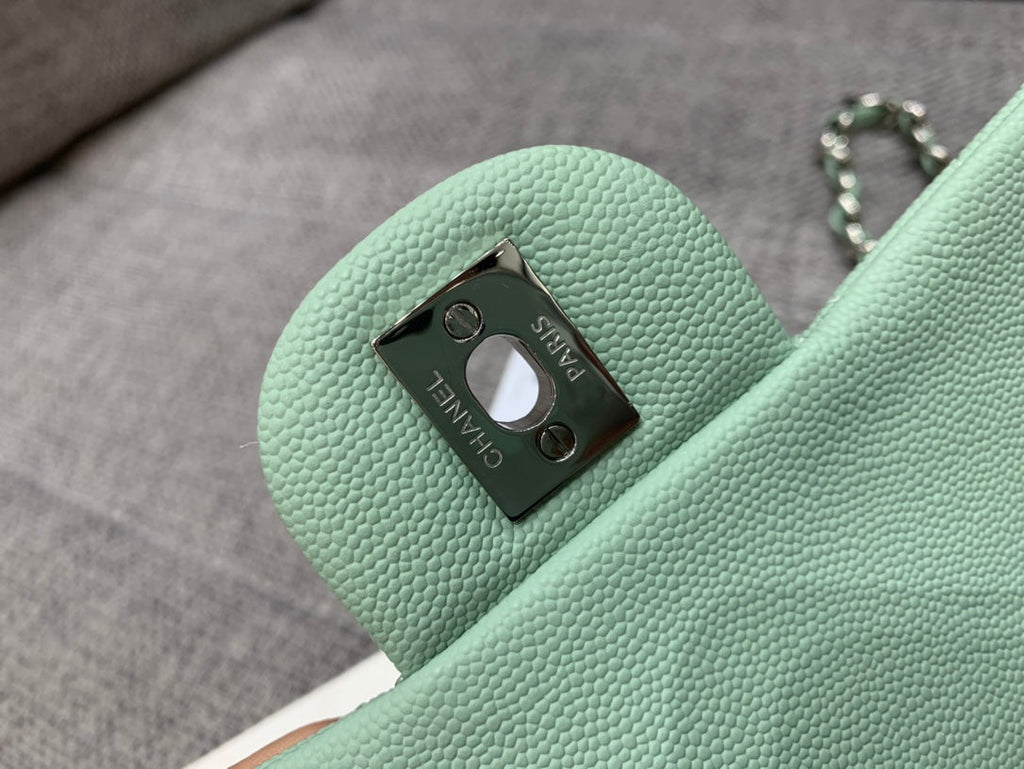MINI SAC À RABAT CARRÉ 17 CM AQUA CAVIAR QUINCAILLERIE ARGENTÉE