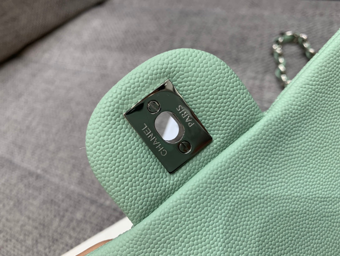 MINI SAC À RABAT CARRÉ 17 CM AQUA CAVIAR QUINCAILLERIE ARGENTÉE