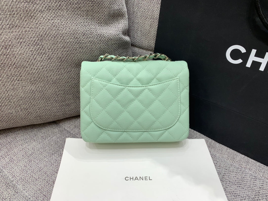 MINI SAC À RABAT CARRÉ 17 CM AQUA CAVIAR QUINCAILLERIE ARGENTÉE