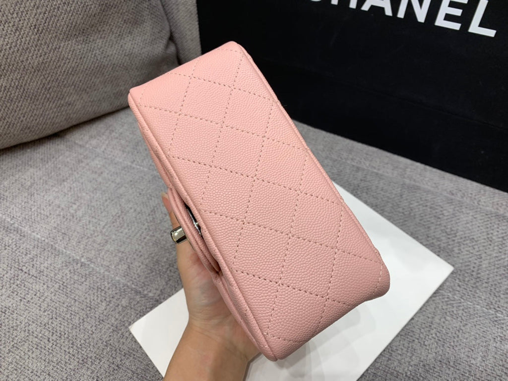 MINI SAC À RABAT CARRÉ 17 CM ROSE CAVIAR QUINCAILLERIE ARGENTÉE
