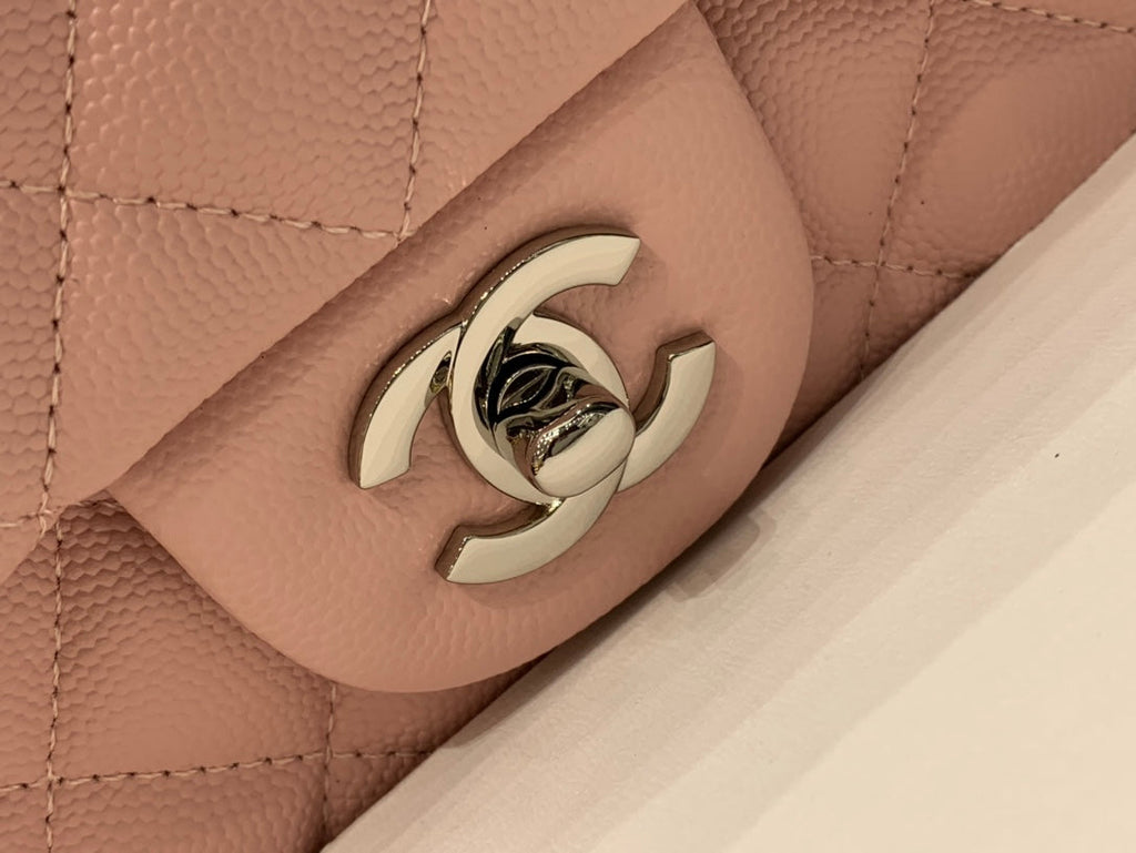 MINI SAC À RABAT CARRÉ 17 CM ROSE CAVIAR QUINCAILLERIE ARGENTÉE