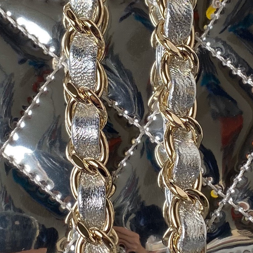 SAC À RABAT MINI 20 CM EN CUIR DE VEAU MÉTALLISÉ ARGENT